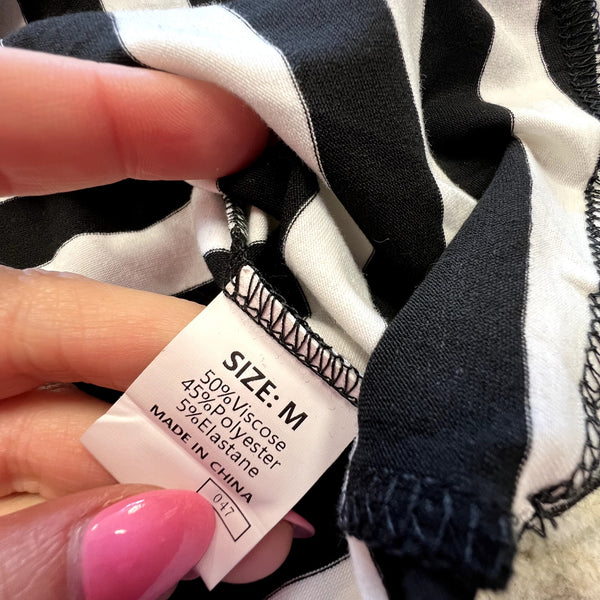 NWT Women's Black + White Striped Boxy Top Size Medium