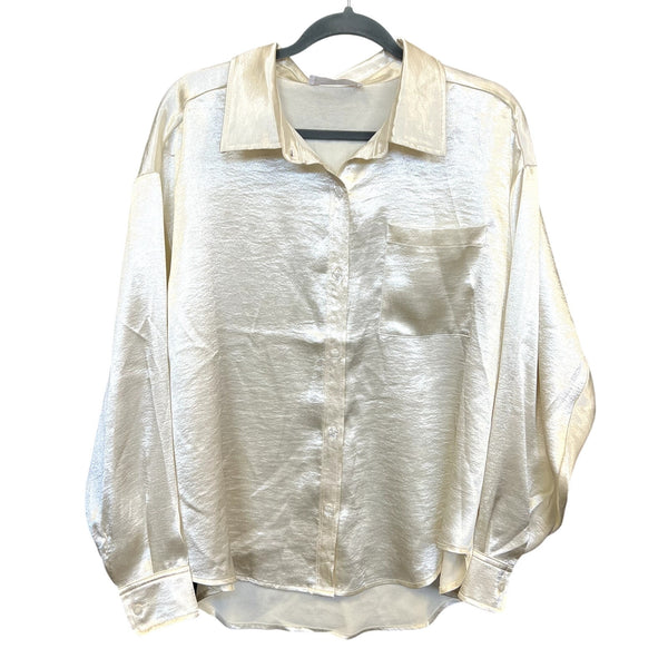 Double Zero Boutique Ivory Silk Button Down Blouse Size Medium