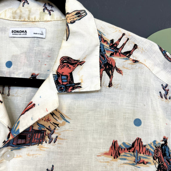 Sonoma Men's Western Linen Button Down Short Sleeve Top Large