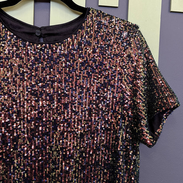 NWT BiBi Black Sequin Ruffle Short Sleeve Dress Small