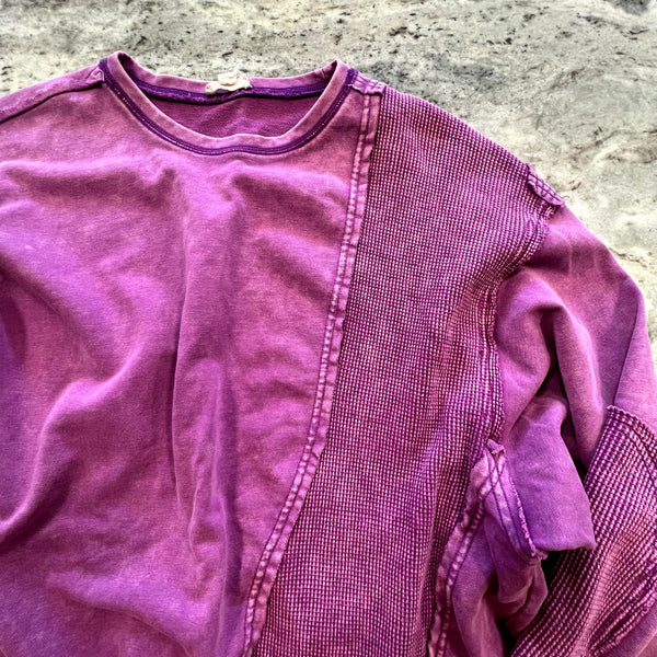 Women's Boho Garment Dyed Purple Mixed Pattern Oversized Pullover Size M/L
