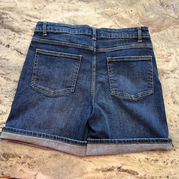 Wonder Nation Girls Dark Wash Cuffed Denim Distressed Bermuda Shorts Size 16