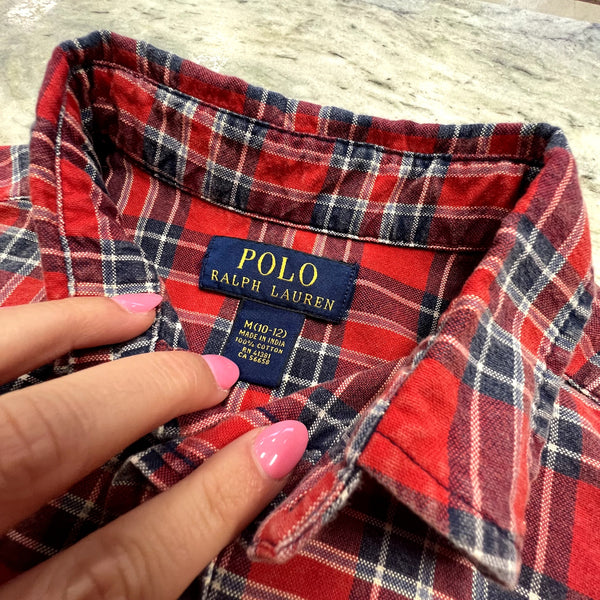 Polo Ralph Lauren Blue Label Boys Red Button Down Size M 10/12