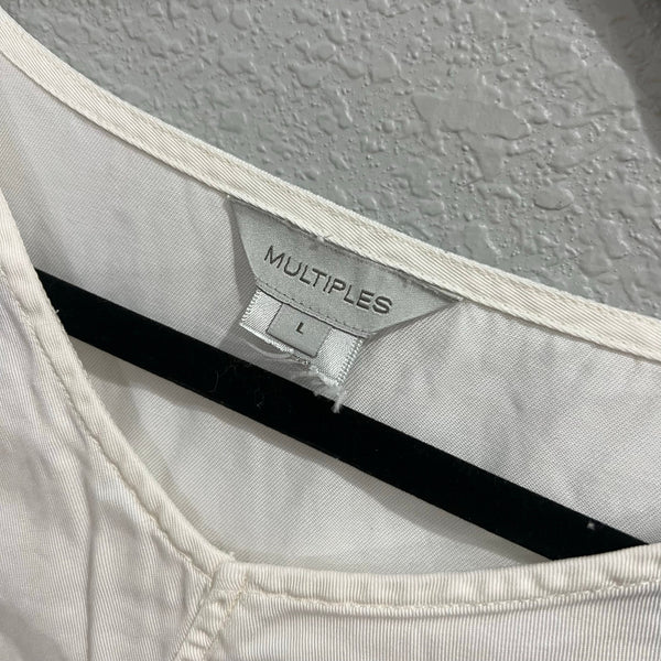 Multiples White Linen Blend Stitched V-Neck Blouse Large