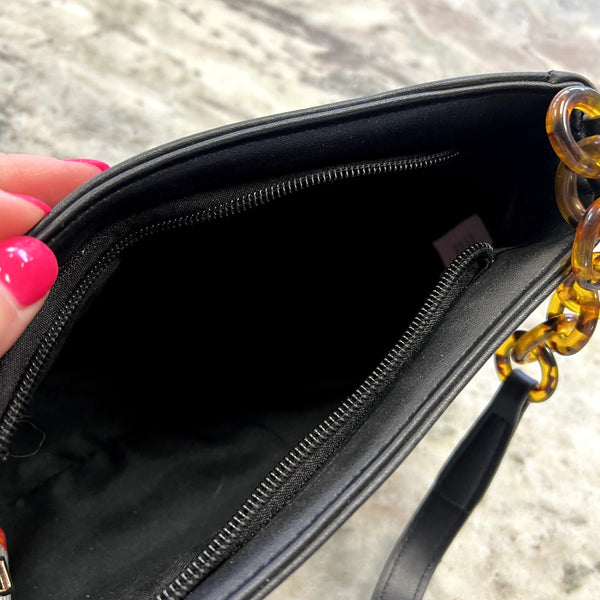 Black Shoulder Bag with Tortoise Chain