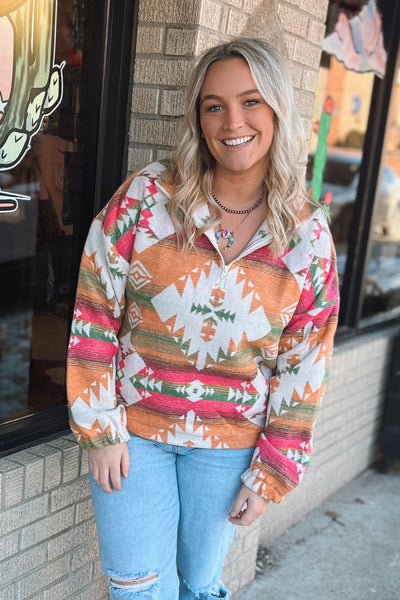 Pink Aztec Quarter Zip Pullover