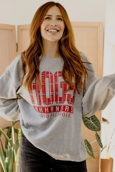 LivyLu HOGS Preppy Plaid Thrifted Sweatshirt