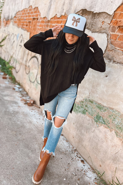 Black Oversized Side Slit Sweater