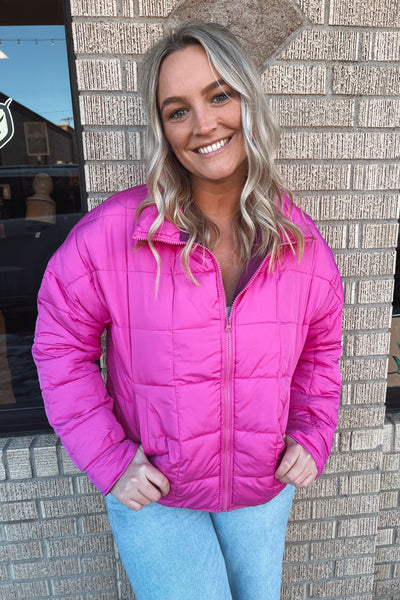 Fuchsia Pink Quilted Puffer Coat