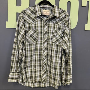 Wrangler Women’s Plaid Pearl Snap Olive Polo Button Down Size 2XL