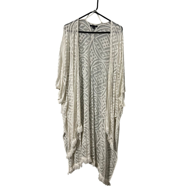 American Eagle Ivory Lace Open Front Fringe Kimono One Size