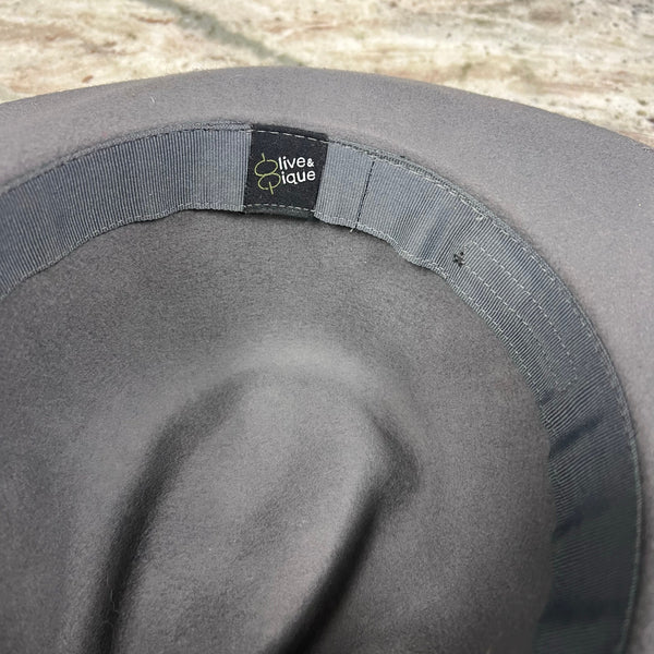 Olive & Pique Gray Felt Fedora Hat with Feather Band