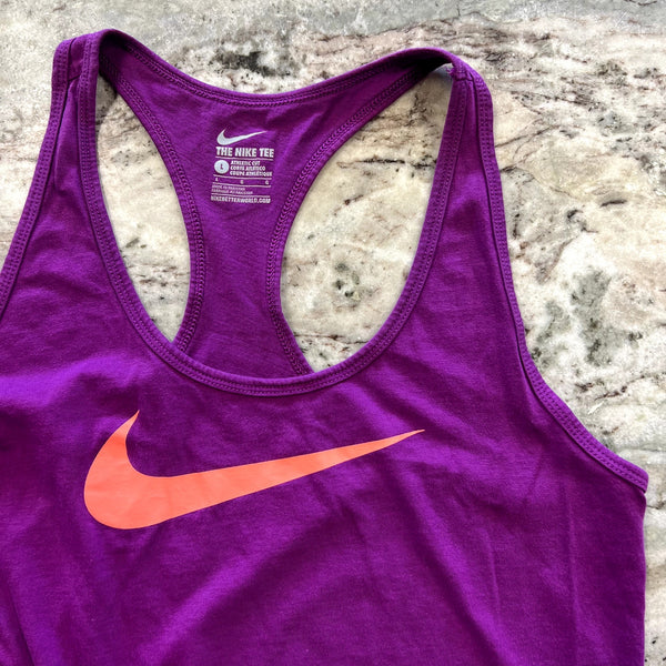 The Nike Tee Athletic Cut Purple Racerback Tank Top Large
