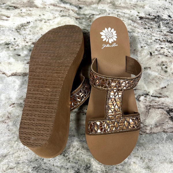 Yellowbox Witley Wedge Brown Embellished Sandals Size 9.5