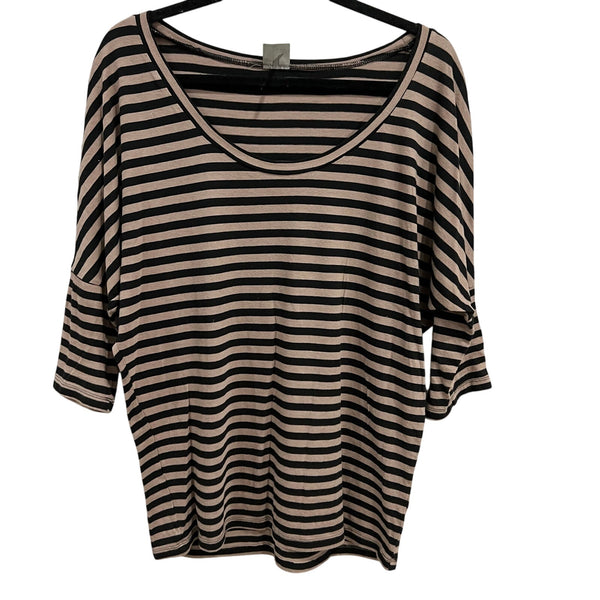 Bobi Black + Brown Striped Dolman Sleeve Scoop Neck Blouse Size Medium