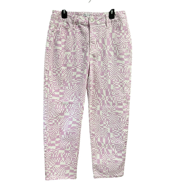 Ava + Viv High Rise Slim Straight Retro Geometrical Purple + White Jeans Size 16