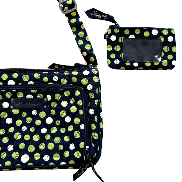 Vera Bradley Little Hipster Crossbody Bag Lucky Dots Navy + Green w Card Holder