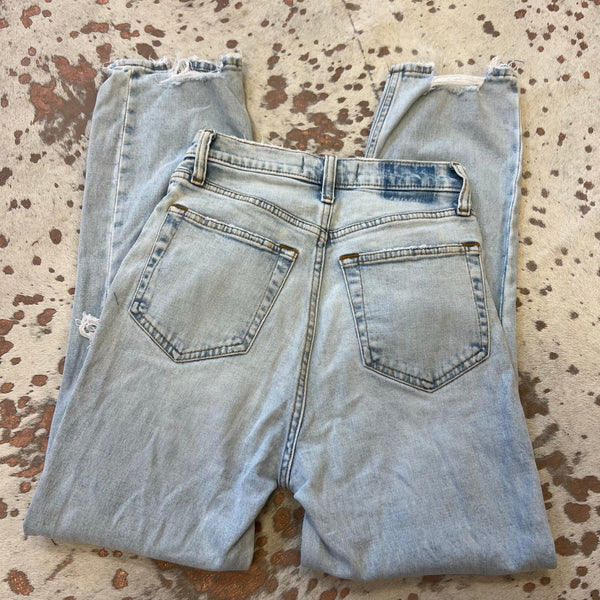 Abercrombie & Fitch Ankle Straight Ultra High Rise Light Wash Distressed Jeans 0