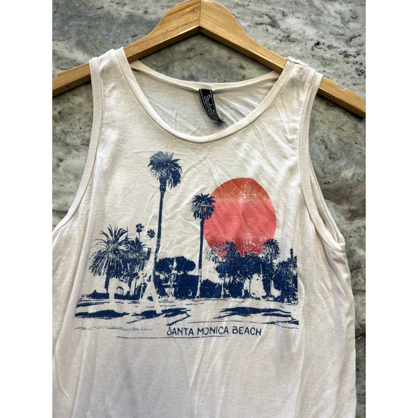 Studio 908 Santa Monica Beach Ivory Graphic Tank Top Medium