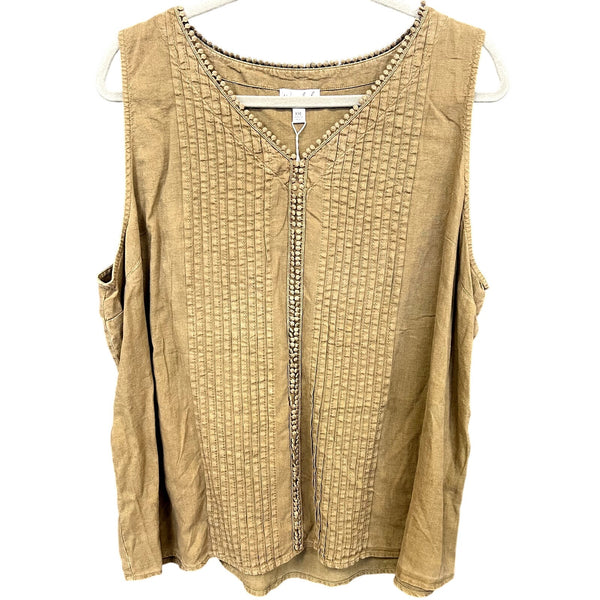 NWT Wonderly Sage Brown Garment Dyed Tank Blouse Plus Size XXL