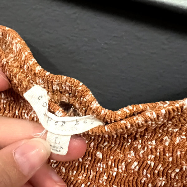 Copper Key Girls Orange Floral Smoked Square Neck Blouse Large