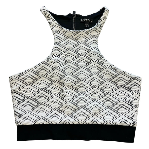 Express Black + White Racerback Crop Blouse XS