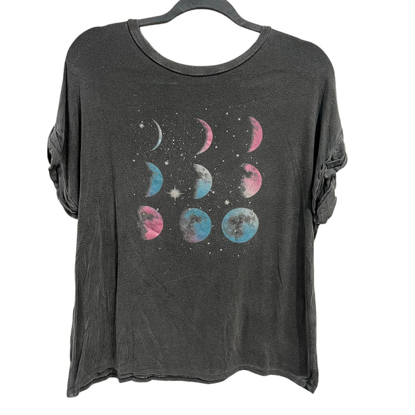 Baevely Stretch Neon Moon Phases Charcoal Graphic Tee Medium