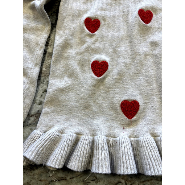 Crown & Ivy Ivory Heart Print Ruffle Sweater Girls Size Medium