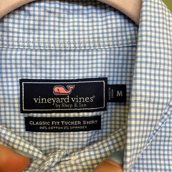 Vineyard Vines Classic Fit Tucker Plaid Blue + White Checkered Button Down Med