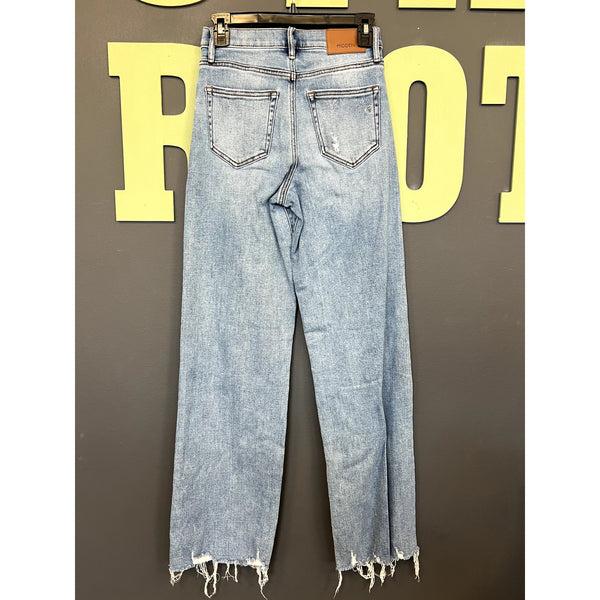 Hidden Light Wash Straight Leg Raw Hem Jeans Size 25