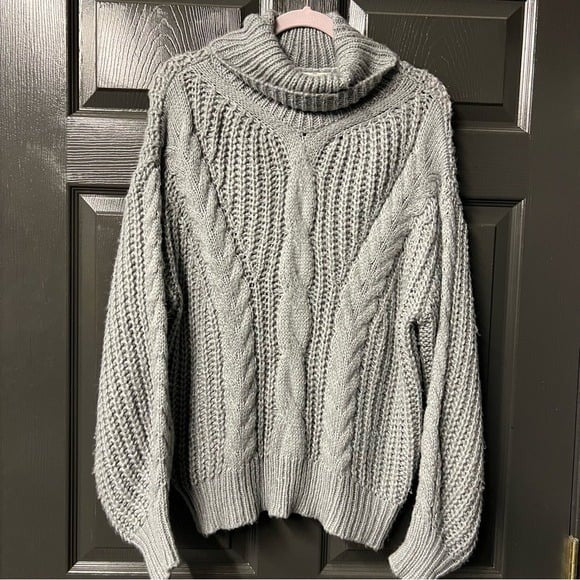 Entro Gray Chunky Knit Thick Turtleneck Sweater Size Medium