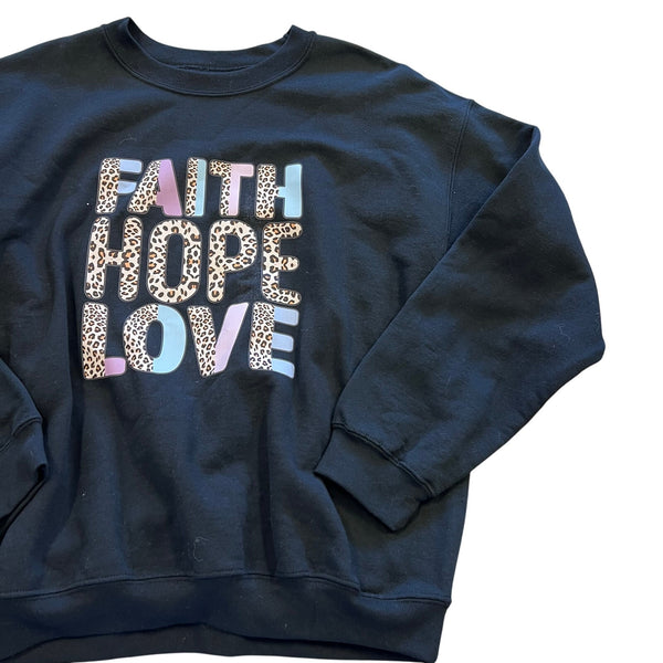 Faith Hope Love Leopard Color Block Sweatshirt Large