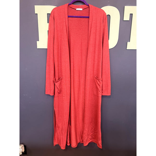 Rust Red/Orange Long Sleeve Full Length Cardigan Size Large