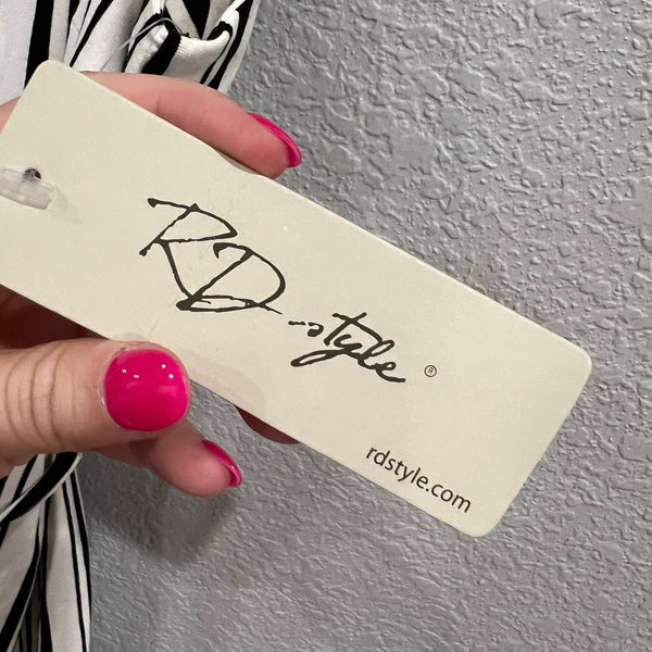 NWT RDStyle Striped Black + White Button Front Spaghetti Strap Mini Dress Medium