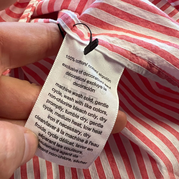 Tommy Hilfiger Red + White Striped Half Button Collared Top Medium