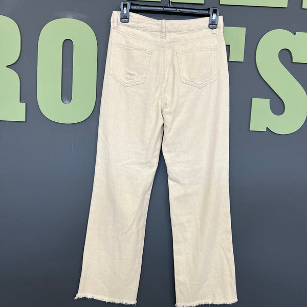 Gianni Bini Girls Cream Distressed High Waist Wide Leg Jeans Youth Size 14