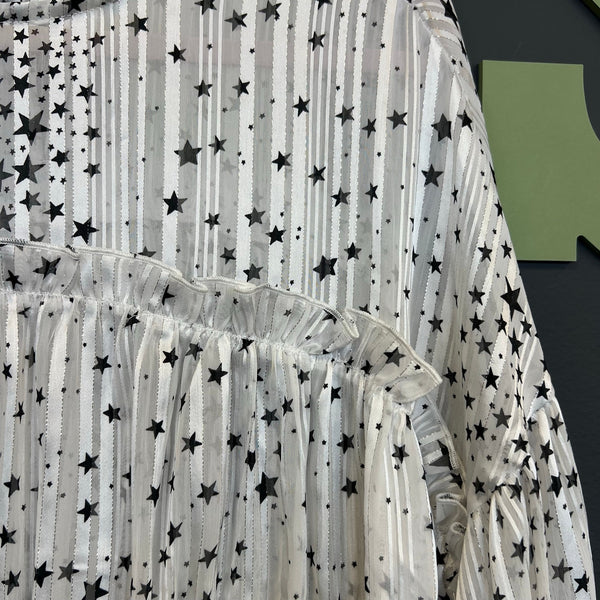 TCEC Sheer Black Star Ruffle Blouse Size Small