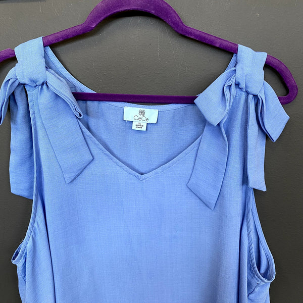 CeCe Light Blue Tie Shoulder V-Neck Blouse XL