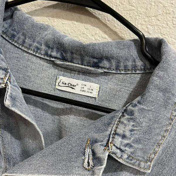 NWOT Elia Cher Fringe Denim Oversized Festival Jacket Large