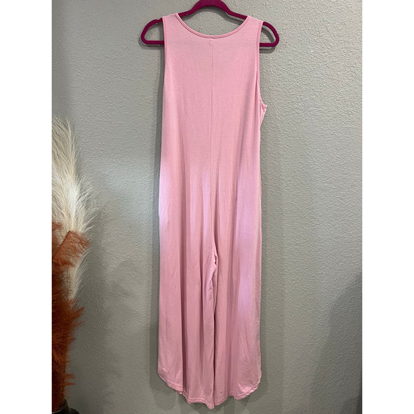 Women's Light Pink Solid V-Neck Jumpsuit Large
