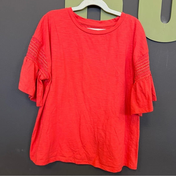 Arizona Jean Co Coral Red Ruffle Sleeve Top Girls Size Large