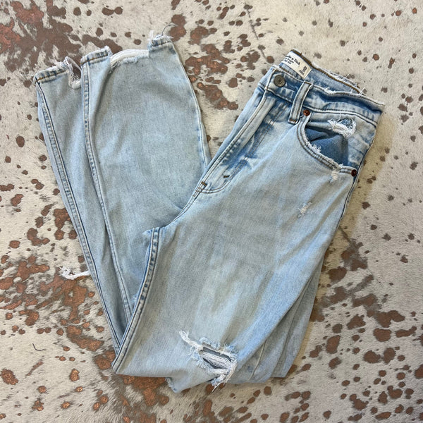 Abercrombie & Fitch Ankle Straight Ultra High Rise Light Wash Distressed Jeans 0
