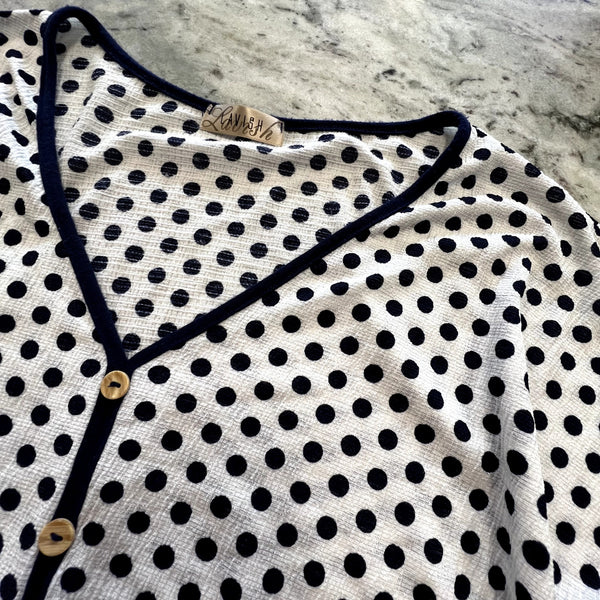 Lavish Black + White Polka Dot Blouse Size Medium