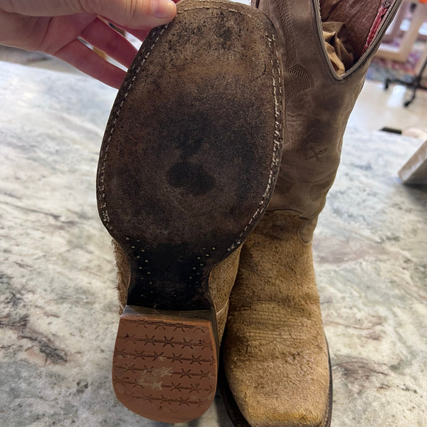 Twisted X Men's Stonewashed Camel Bull Hide Square Toe Cowboy Boots Size 10D