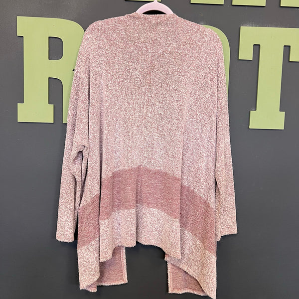 Cherish Dusty Mauve Two Tone Open Front Cardigan Size Large