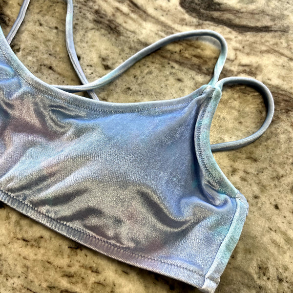 VS PINK Light Blue Velvet Velour Strappy Back Swimsuit Bikini Top Large