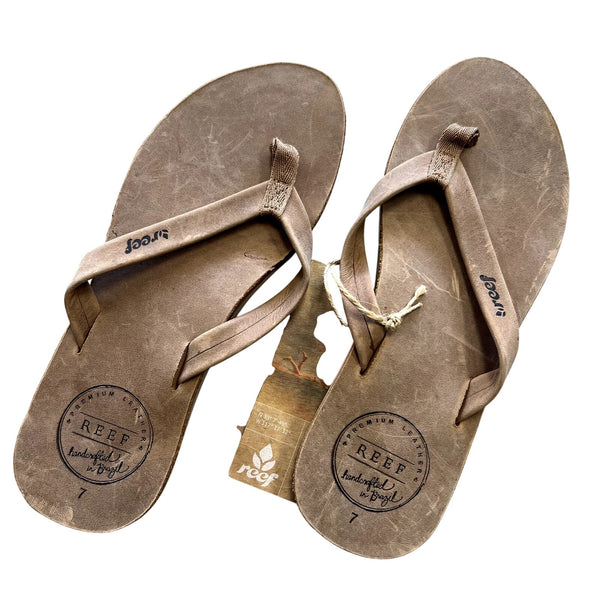 NWT Reef Skinny Leather Brown Flip Flops Size Women's 7