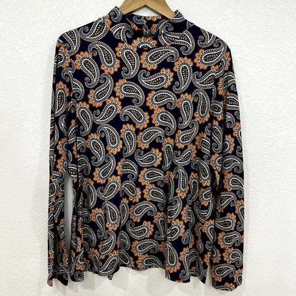 Kim Rogers Navy Paisley Turtleneck Top Size XL