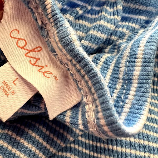Colsie Ribbed Blue + White Striped Pajama Pants Large