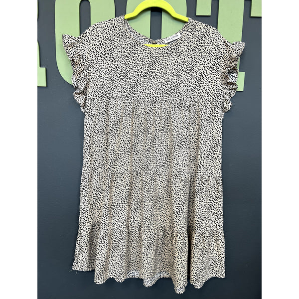 Women's Tiered Ruffle Sleeve Leopard Mini Dress Size Small